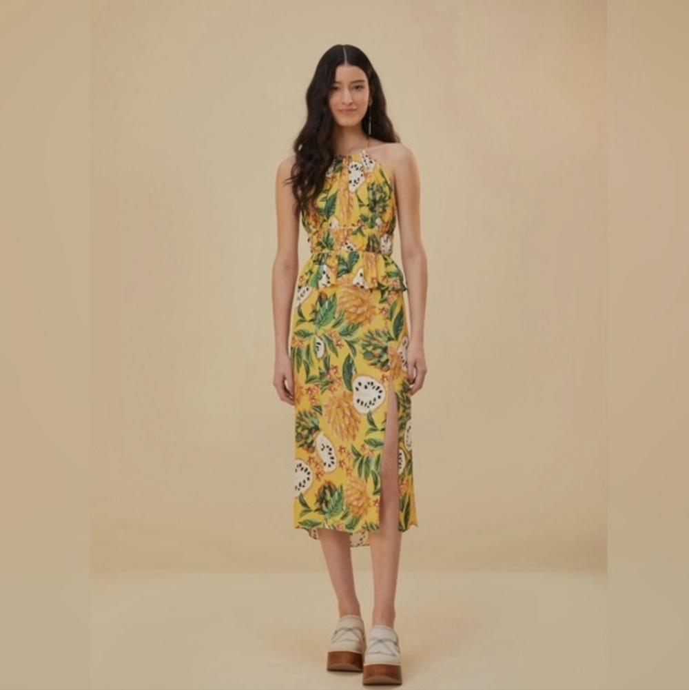 NWT Farm Rio Yellow Biriba Halter Midi Dress Medium